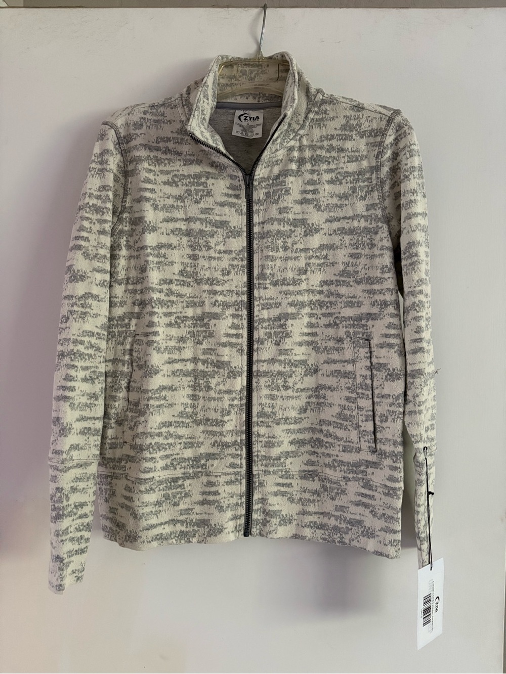 Lightweight Zip-Front Utility Jacket in Cream and Gray